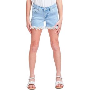 YMI Girls Mid-Rise Denim Shorts with Lace Trimmed Hem