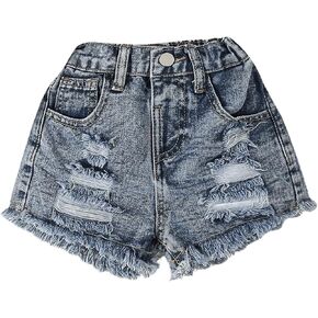 GORGLITTER Girl's Jean Shorts Ripped High Waist Straight Leg Raw Hem Denim Shorts