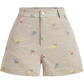 Floerns Girl's Floral Embroidery Summer Shorts Straight Leg Casual Shorts