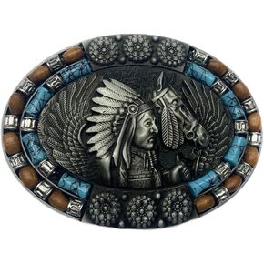 Indian Chief Turquoise Belt Buckle for Men Tirbal Horse Totem Indian Chief Warrior American Western Belt Buckle