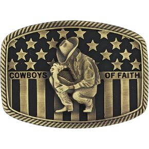 Montana Silversmiths Christian Faith Series الموقف Western Belt Boxle (رعاة البقر من الإيمان - النحاس العتيقة)