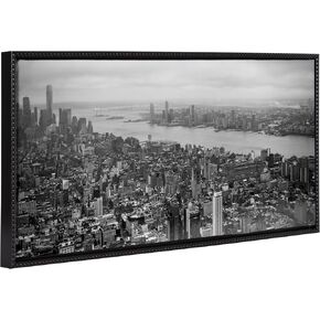 Kate and Laurel Sylvie Beaded New York No 1 Black and White Vintage Framed Canvas Wall Art by Crystal Lynn Collins, 40x18 Beaded Black, Black-and-White NYC Cityscape Art for Wall