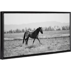Kate and Laurel Sylvie Beaded Ursa No 1 Black and White Vintage Framed Canvas Wall Art by Crystal Lynn Collins, 40x18 Beaded Black, Grayscale Horse Portrait Art for Wall