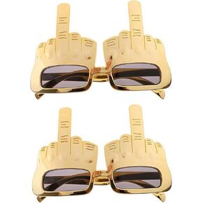 2Pcs Gold Tricky Middle Finger Sunglasses, Creative Middle Finger Flip Off Hand Shape Finger Silly Funny Party Novelty Sunglasses Novelty Party Eye Glasses Glam Sunglasses and Eyewear