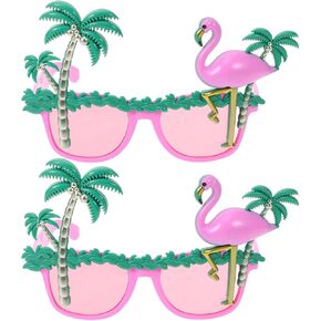 KESYOO 2pcs Flamingo Party Eyewear Coconut Tree Design Funny Glasses for Hawaiian Theme Parties Lightweight Decorative Photo Props Pink
