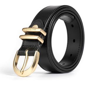 BEAU TODAY Womens Belts for Jeans Ladies Fashion Belts for Dress Genuine Leather Belts with Gold Buckle