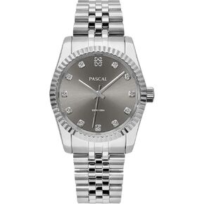 Pascal Men's Classic Classic Diamond Steel Watch Three-Hand-Hand Watch ، Swiss Movement 10ATM مقاوم للماء ، 36 مم (هدايا للرجال)