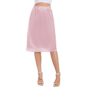 Lovasy Women Satin Half Slips Lace Long Underskirt Anti Static Under Skirt Soft Slip Dress for Skirts Dresses S-3XL