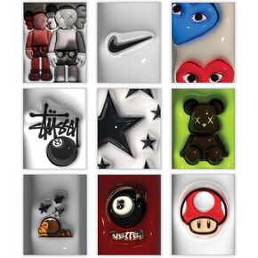 CREAARO Hypebeast Posters Trendy Wall Decor Sneakerhead Room Decor For Teen Boys Room Girl Wall Collage Art Prints Glass Effect Painting 9pcs set 8x10 inch