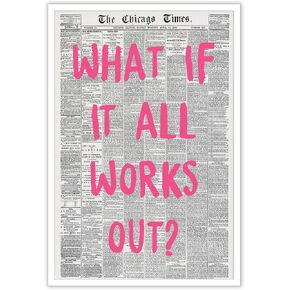 Liyark Retro Trendy Newspaper Canvas Wall Art - "ماذا لو كان كل شيء يعمل" اقتباس التأكيد الإيجابي - Font Pink - ديكور المنزل الحد الأدنى - 12x16in دون إطاره