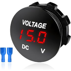 DC 12V 24 V Voltmeter Gauge ، LED DIGHT DIGHT DIGHT DISTRED DISTRED MACTER MACTER ، مؤشر مراقبة بطارية مصغرة مصغرة للماء لـ CAR TRACK MARINE BOAT (أبيض)