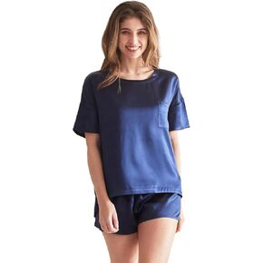 THXSILK 100% Mulberry Silk Women's Pajamas Set, Women's Lingerie Sleep Lounge, 2 Piece Womens Pajama Shorts Silk Pjs