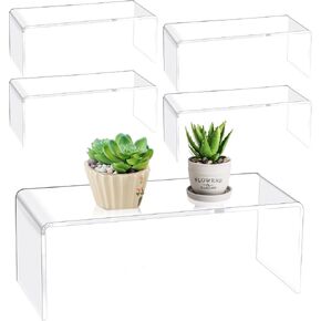 Shellwei 4 Pcs Acrylic Display Risers 11'' x 4.5'' x 4'' Rectangular Clear Cupcake Stand Holder Large Shelf Risers for Figures, Dessert Shelves for Party Stands for Decoration and Organize