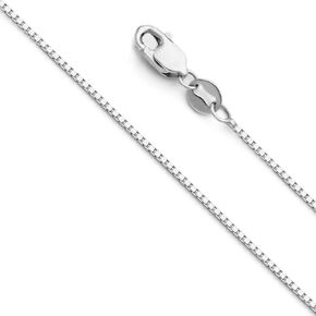 14k REAL White Gold Solid 0.9mm Box Link Chain Necklace with Lobster Claw Clasp - 20"