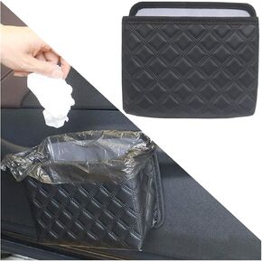 Car Trash Can, Leather Foldable Vehicle Hanging Dustbin, Waterproof Leakproof Automotive Interior Garbage Storage Organization Bag Container Accessories, Universal Fit