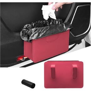 Car Trash Can, Leather Auto Garbage Bin, Magnetic Litter Storage Container, Mini Portable Foldable Vehicle Interior Hanging Dustbin Accessories, Universal for SUV, Truck, RV（Black）