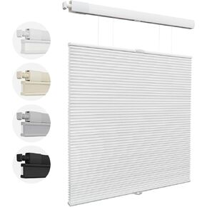 MiLin Top Down Bottom Up Cordless Cellular Shades No Drill Color-Matched No Tools Cellular Blinds for Windows Honeycomb Design Blinds & Shades (Light Filtering White, 33" W x 64" H)