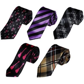 Dan Smith Blue Violet,Black,White,Deep Pink,Glodenrod Men Skinny Ties Multi-Color Skinny Necktie Satin Retro Vine DANF0019 Floral Print
