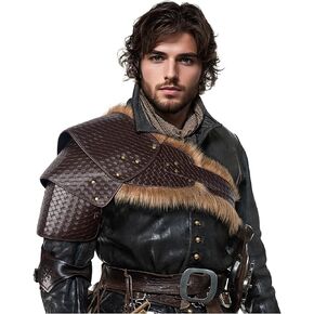 L'VOW Medieval Leather Pauldron Single Shoulder Armor Viking Accessories for Men Ren Faire LARP Cosplay