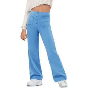 Flygo Girls Flare Yoga Pants Kids High Waisted Multiple Pockets Bell Bottoms Button Bootcut Stretchy Pants