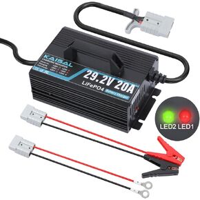 24V 20A شاحن بطارية الليثيوم 29.2V LIFEPO4 شاحن بطارية 24 فولت شاحن ليثيوم 0V شاحن Wayp LifePo4 مع مؤشرات ، موصلان لبطارية 25.6V LifePo4 من RV ، قارب ، شاحنة ، شحنة ، شمسية ، الطاقة الشمسية