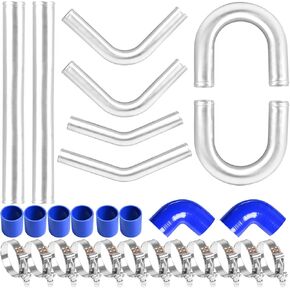 3 Inch Intercooler Kit Universal Aluminum Turbo Intercooler Piping U-Pipe Kit with Coupler and T-Clamps DIY Custom Pipe, Pipe Length 19.69" - Blue