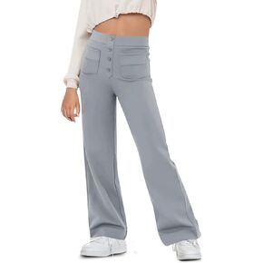 Flygo Girls Flare Yoga Pants Kids High Waisted Multiple Pockets Bell Bottoms Button Bootcut Stretchy Pants in Saudi Arabia