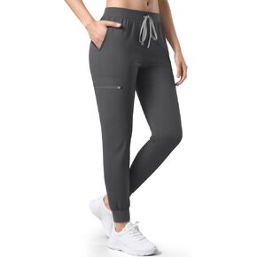 Women's Medical Scrub Pants, Soft Jogger Pant Scrub Bottoms with Zip Pocket Drawstring Mid-Rise Yoga Slim Cargo Pants