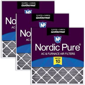 Nordic Pure 30x36x2 (29 1/2 x 35 3/4 x 1 3/4) الطاقة الحرارية الأرضية MERV 10 مطوي بالإضافة إلى مرشحات هواء فرن التيار المتردد الكربوني 3 عبوات