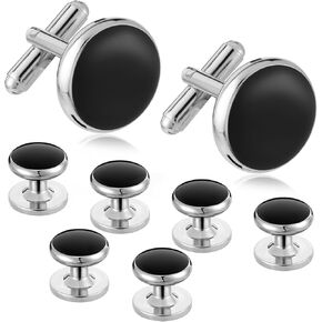 8 Pcs Cufflinks Set, Tuxedo Studs and Cufflinks Set Cufflinks for Men, Cuff Links Men-Fashion Men Cufflinks Cufflinks for Men, Classic Black Cufflinks for Business Wedding Party Gift Box
