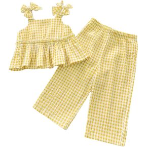 MakeMeChic Baby Girl's Summer Clothes Gingham Tank Top Pants Set Cute Outfit