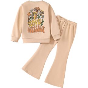 Girl Clothes Outfits-Cartoon Graphic Print Round Neck Sweatshirt&Flare Pants-Toddler Girls Sweatshirt Set (3-7 T)