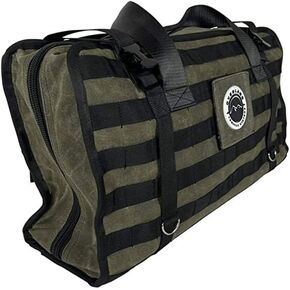 Overland Vehicle Systems Large Recovery Bag with Handle & Straps - #16 Waxed Canvas Storage - Infused with Paraffin Wax Waterproofing - Two Heavy Duty Alligator buckles and Industrial Nylon Handle