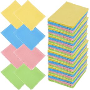 200 PCS Fine Fiber Cleaning Cloths for Glasses, 7 x 6 Inch Screen Fine Fiber Cloths, Suitable for Eyeglasses, Cell Phones, Tablets, Desktop Computers, Cameras, Etc.(Red, Yellow, Green Blue)
