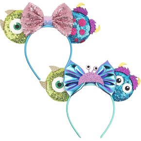 FACHPINT Mike/Sully Mouse Ears Headband, Sulley Ears for Child Photo Props, Cute Green and Blue Sequin Ears for Boy Theme Park and Party