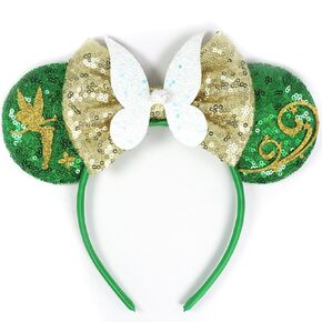 FACHPINT Green Fairy Mouse Ears for Girl, Glitter Mouse Ears for Women Party Princess Decoration Cosplay Costume