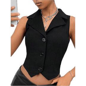 GORGLITTER Women's Button Down Blazer Vest Casual Sleeveless Lapel Dressy Waistcoat Vests Fashion