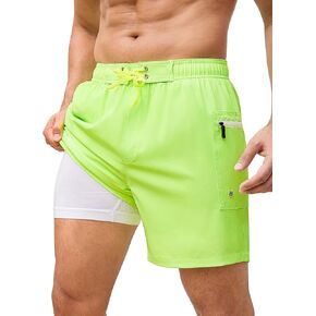 SILKWORLD Mens Swim Trunks 6" Quick Dry Bathing Suit Beach Swimming Shorts with Compression Liner and Zipper Pockets