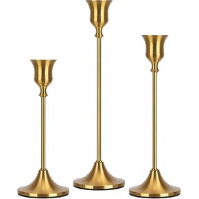 Candlestick Holders Taper Candle Holders, Candle Stick Holders Set of 3, Brass Gold Candlestick Holder, Candle Holder for Wedding Party Dining