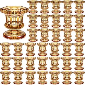 Foaincore 36 Pcs Candlestick Holder Taper Candle Holders Small Glass Candle Holder for Wedding Table Centerpiece Party Decoration (Amber)