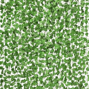 CQURE 48 Pcs 336Ft Artificial Ivy Fake Vines,Ivy Garland Greenery Garland Fake Hanging Plants Vines Green Leaves for Bedroom Wedding Garden Wall Room Decor