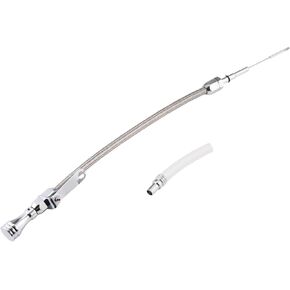 21.79 inch Silver Stainless LS Truck Dipstick Compatible with LS Truck Flexible Oil Dipstick LSX LS1 LS2 LS2 LS6 4.8L 5.7L 6.0L 6.2L, with Firewall Mounted Stainless Steel Braided Hose
