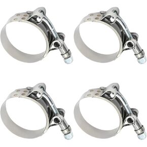 4Pcs Stainless Steel T-Bolt Hose Clamps, 1.5 inch (46-52MM) & 1.75 inch (51-57MM) & 2 inch (57-65MM), Silver, Automotive, Motorcycle, Marine, Irrigation & Water Pump Hoses, Filter Bags