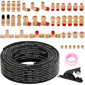 21pcs 32.8FT 3/8 DOT Air Line Brass Fittings Kit 3/8" OD Quick Push to Connect Fittings 3/8 Compression Fittings 3/8 SAE J844 PA12 Nylon Air Hose Tubing for Industrial & Truck Air Brake System