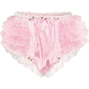 Satini Sissy Frilly Ruffled Lace Silky Satin Full Coverage Organza Adult Diaper Cover Briefs Lingerie Underwear Panties