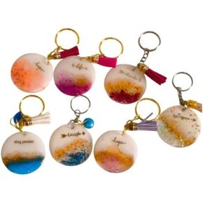 Divya's Creative Arts II Resin Keychain Handmade Housewarming Gift, Gift for Her, Shimmer Multi-Color & White Resin Keyring, Custom Keychain for Women and Men