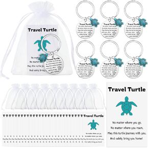 Sureio 20 Sets Travel Turtle Keychain Inspirational Turtle Wherever You May Wander Good Luck Charm Gifts for Family Friend
