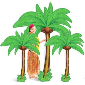 3 Pcs 6 ft & 4 ft Hawaiian Luau Party Decorations Palm Tree Cardboard Cutout Stand up Aloha Summer Party Photo Props Large Palm Tree Decor for Beach Pool Hawaiian Supplies