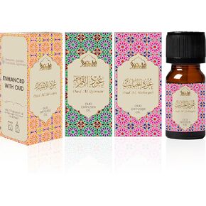 Floral Oud Diffuser Oil Set, Essential Oils by Dukhni | 3 x 10ml Arabic Oil Gift Set for Diffuser & humidifier | 100% Pure Halal Oudh Oils | Relax with Home Aromatherapy, for Relaxation and Massage