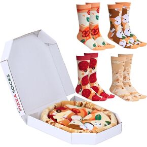 4 Pairs Pizza Socks in a Box with 2 or 4 Designs - One Size Fits Most.Novelty Socks. Father's Day Gift. Men, Women
